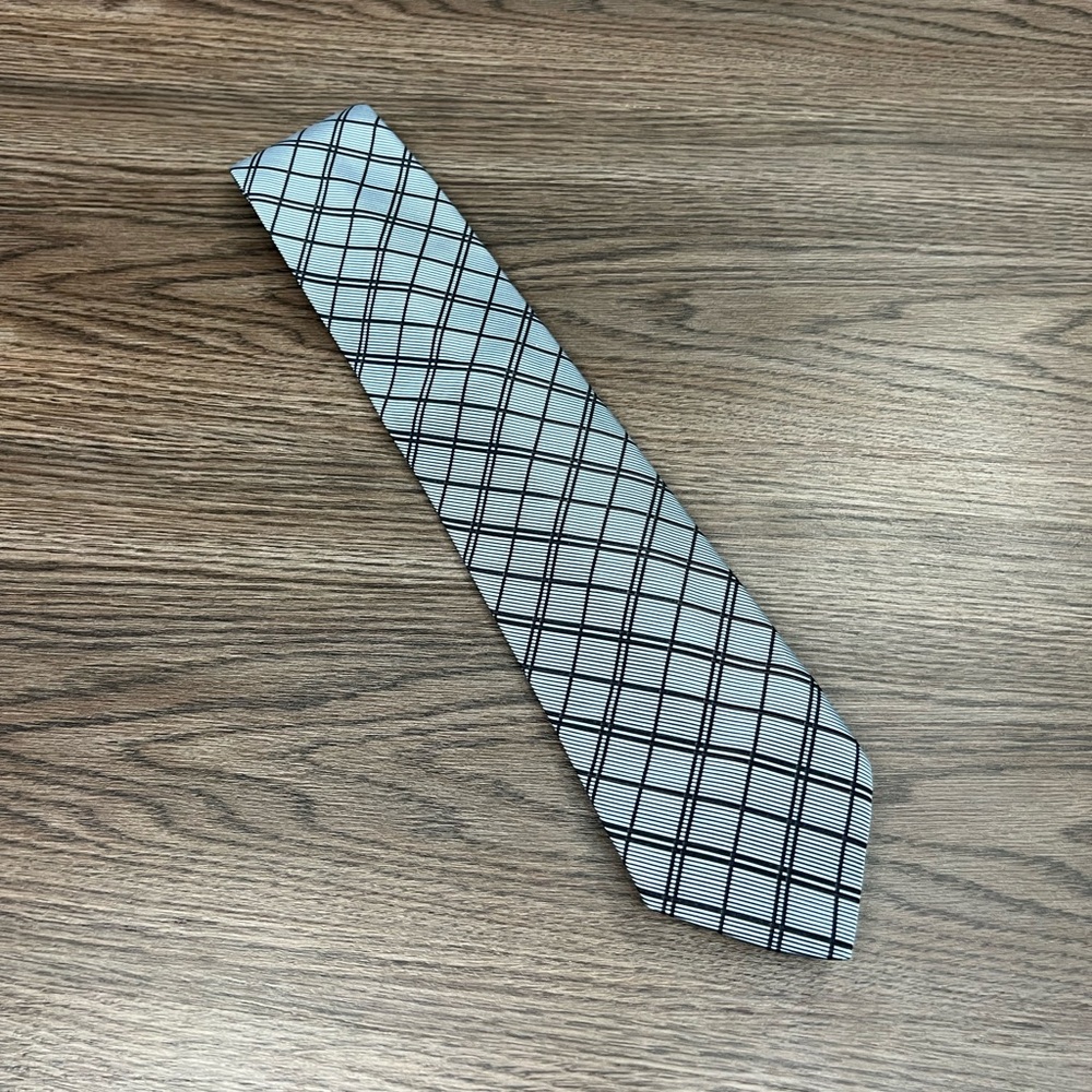 Andrew’s Ties Light Blue w/ Navy Plaid Silk Cotton Twill Tie